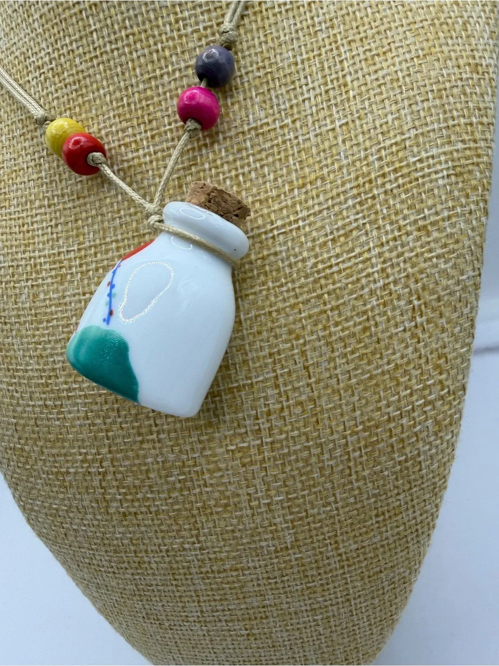 Hand Blown Colorful Corked Ceramic Urn Necklace For Perfume, Ashes, Potions.